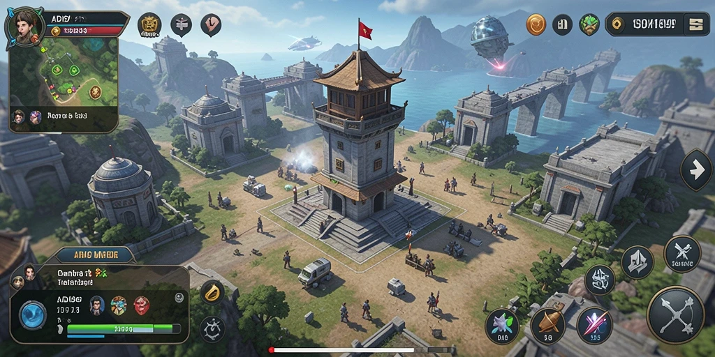 Tampilan gameplay ADI99 dengan menara dan gelombang musuh yang menegangkan.