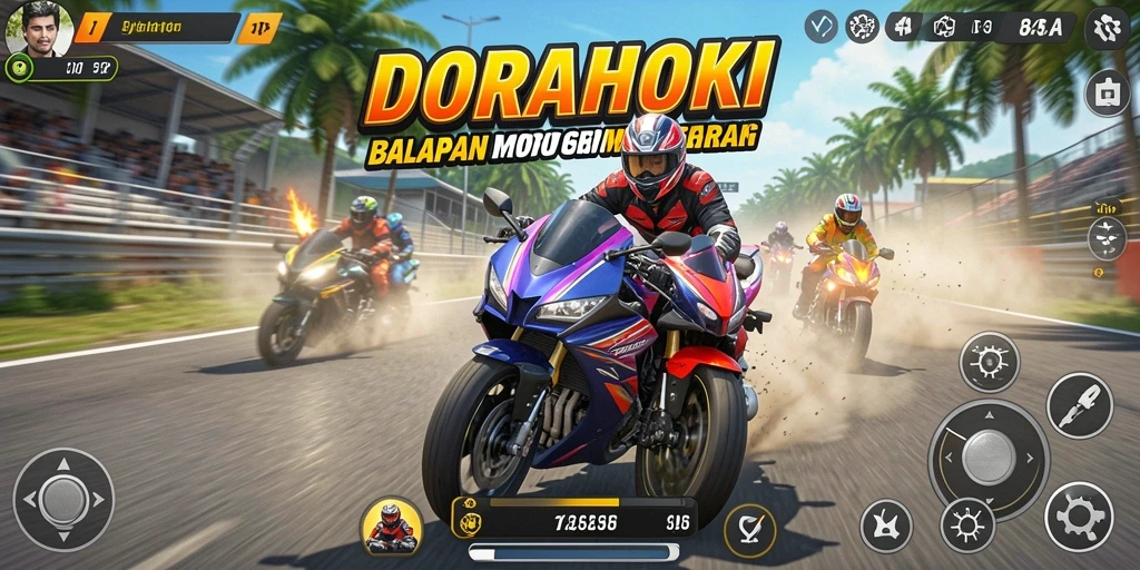 Gameplay DORAHOKI yang mendebarkan di lintasan balap.