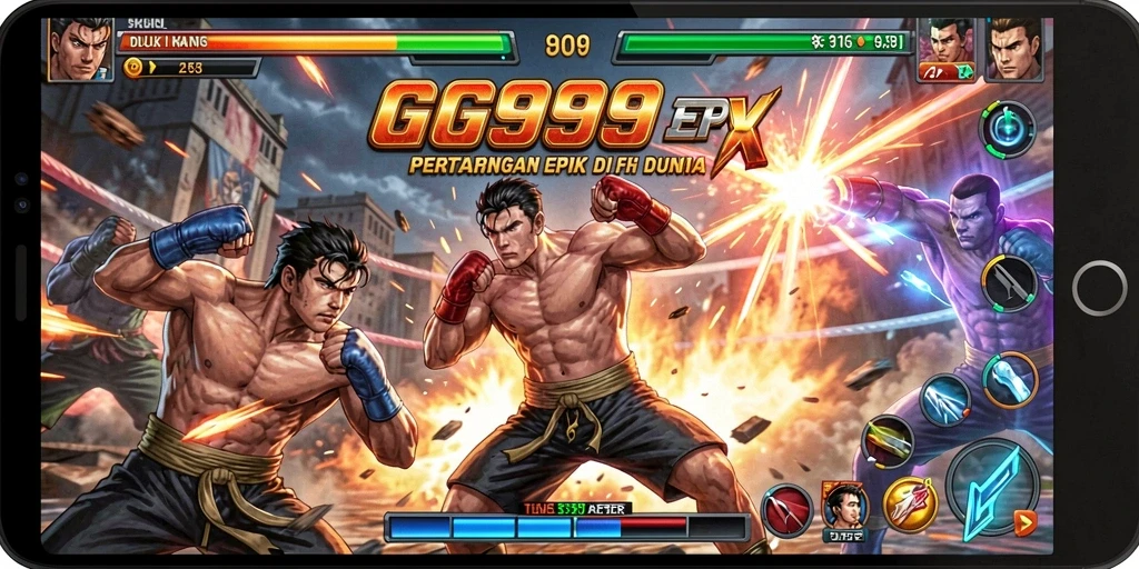 Tampilan gameplay GG999 dengan aksi pertarungan yang mendebarkan.