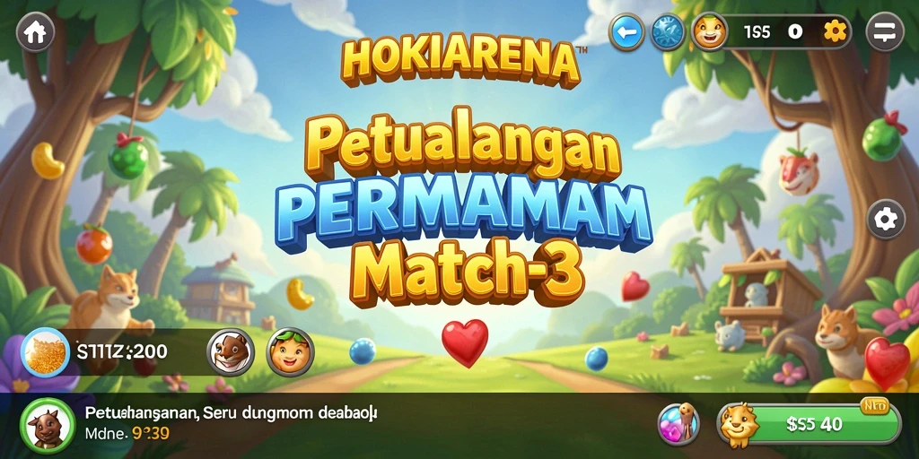 Tampilan menarik gameplay Match-3 di HOKIARENA.