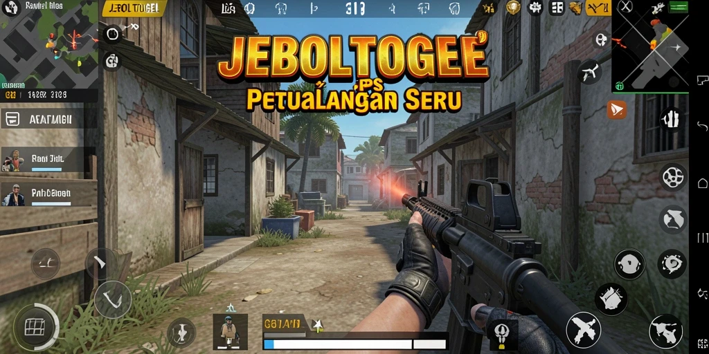 Tampilan gameplay menegangkan dalam JEBOLTOGEL dengan aksi pertempuran FPS.