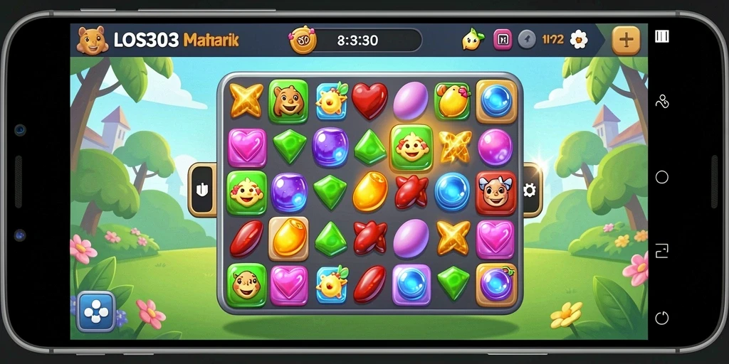 Tangkapan layar LOS303 menampilkan gameplay Match-3 yang seru dan penuh warna.
