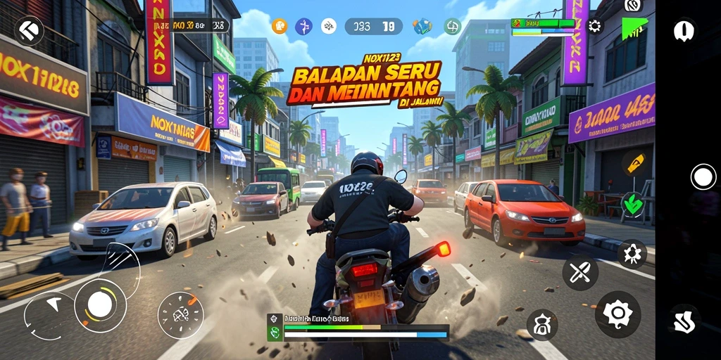 Screenshot gameplay balapan seru di NOX123 dengan mobil balap.