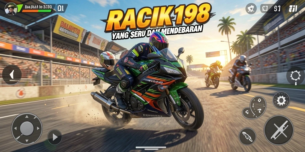 Gameplay seru dengan berbagai motor balap dan trek menantang.