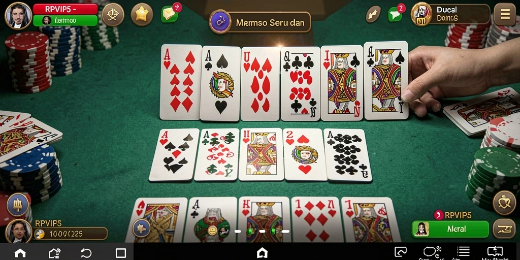 Screenshot RPVIP5 menampilkan gameplay Domino yang seru dan interaktif.