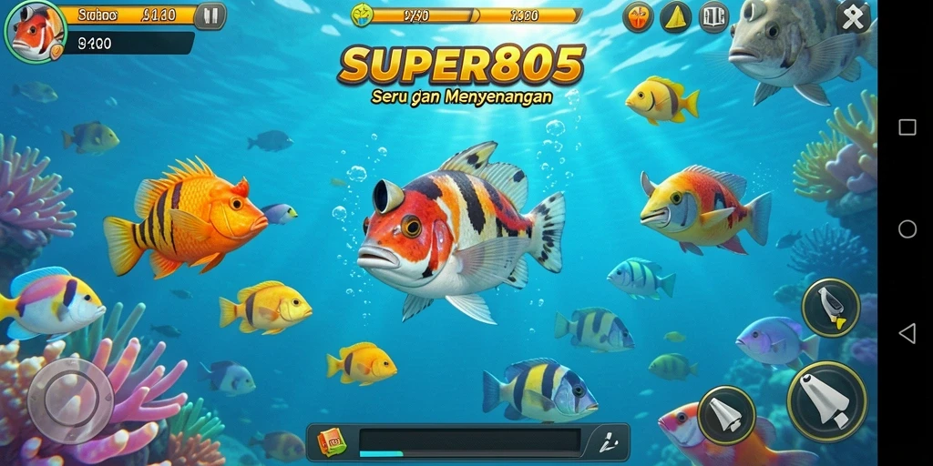 Screenshot SUPER805 menampilkan aksi menembak ikan yang seru dan grafis menawan.