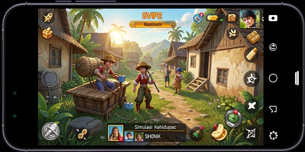 Screenshot gameplay SVIP2 menampilkan karakter yang berinteraksi di lingkungan virtual.